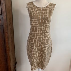 Calvin Klein Bronze & Ivory Dress, Size Small